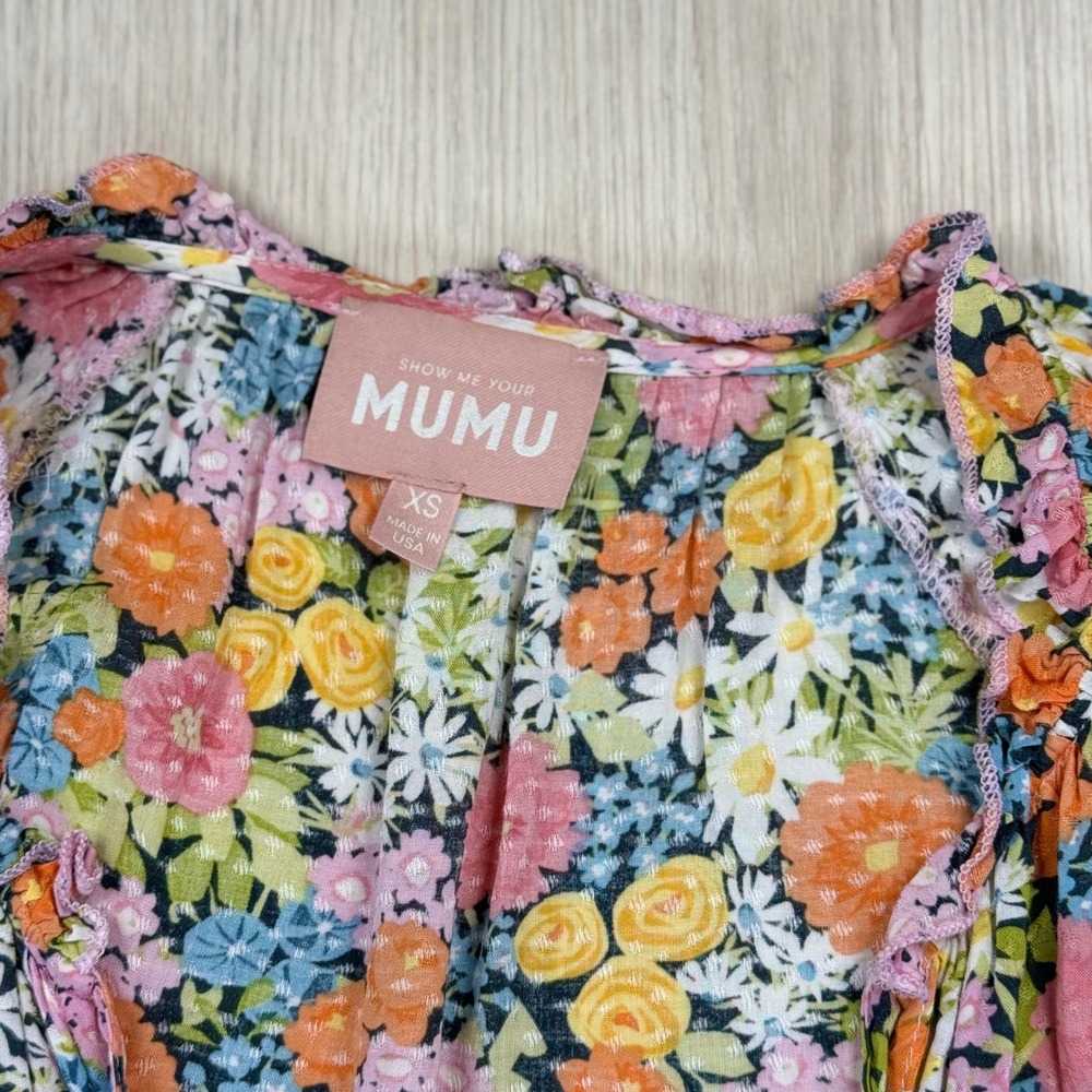 Floral‎ Mini Dress Show Me Your Mumu XS Boho Cottagecore Tiered Babydoll - Picture 3 of 6